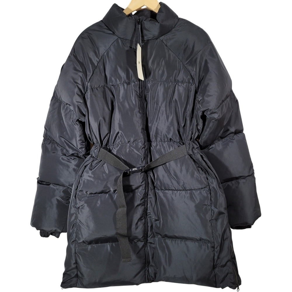 Fabletics Black Puffer Coat Midi Belted Stand Collar Full Zip Women's Winter XXL - Picture 3 of 11